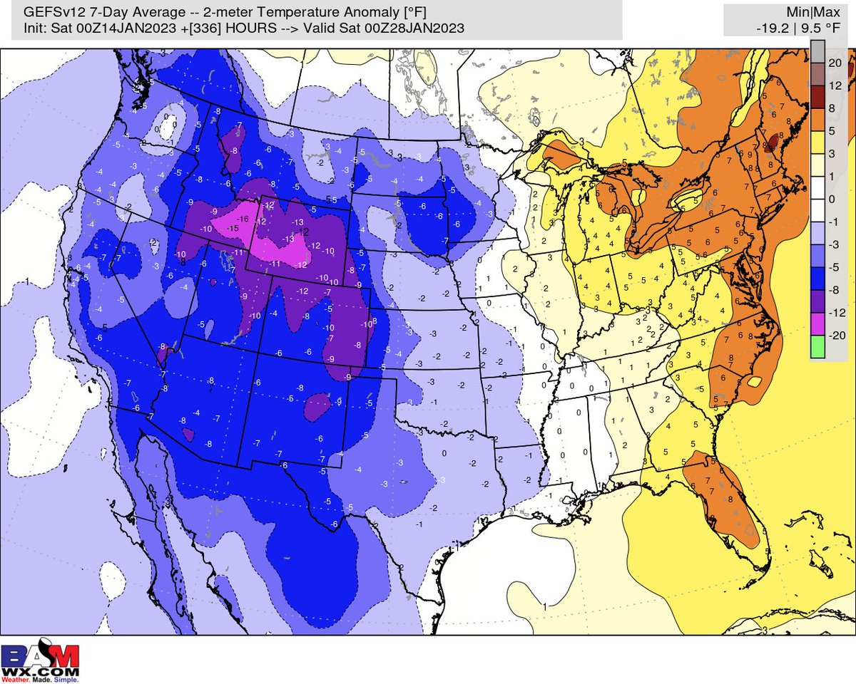 VBryan_wx's tweet photo. The thinking from early Jan is rolling forward nicely. Data this AM still on board with the widespread much above average warmth slowly pulling E with time and offering up more "seasonable" air for late Jan/ early Feb as a whole for the heart of the US

#oott #natgas #energy https://t.co/k0AW5eKj1F