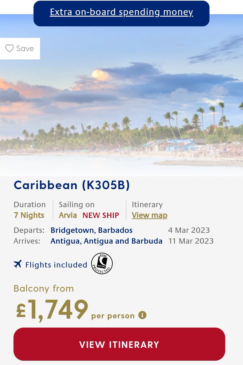 j8joeburns's tweet photo. @pandocruises can anyone explain why you charge less for a 2 week cruise than a 1 week cruise?

Both on the same ship and returning on the same date so effectively the 1 week is the 2nd half of the 2 week.

Seems baffling to us. https://t.co/dSv2o4Wkd6