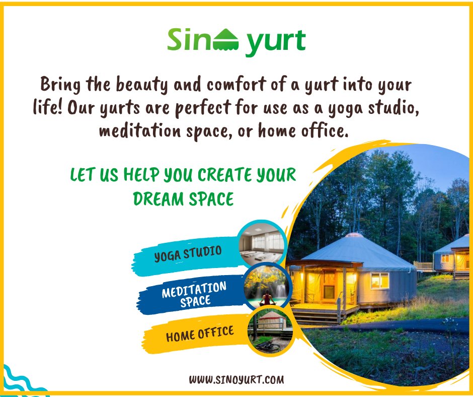 SinoYurt's tweet photo. "Transform your space into a sanctuary with our custom yurts - perfect for use as a yoga studio, meditation space, or home office. Bring the beauty and comfort of a yurt into your life with our help."

#yurt #yurtlife #glamping #northcreek #mountains #visitNorthCreek https://t.co/sZrv5NwqMY
