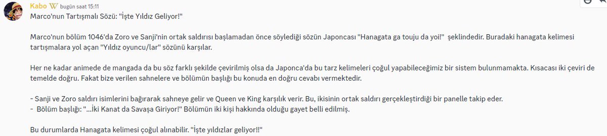 Sunucumuzun Ohara Gazilerinden biri olan Umozon, bölüm 1046'daki "yıldız" kavramını açıklıyor.