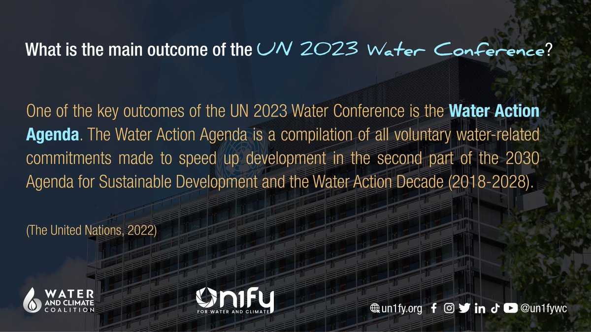 The Water Action Agenda was introduced by the Conference's co-hosts at the Dushanbe Conference. It calls on Member States and other stakeholders from all industries, sectors, and interests to band together and make voluntary commitments to address the world's water challenges.