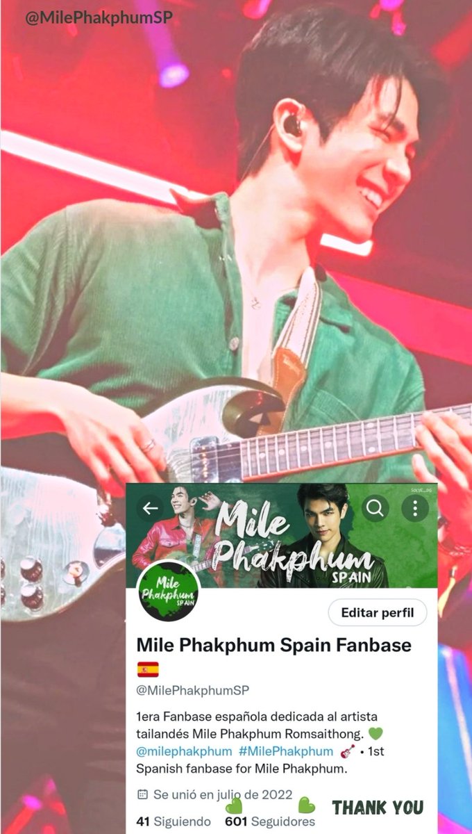 From the Spanish fanbase,
Thanks all #GreenyRose for the support for Mile 💚
He's the sMile that makes us sMile everyday.🤗
May happiness and love always be present in our lives.😊🤘

<a href="/milephakphum/">mile phakphum</a> 
#MilePhakphum
#31DaysWithsMile