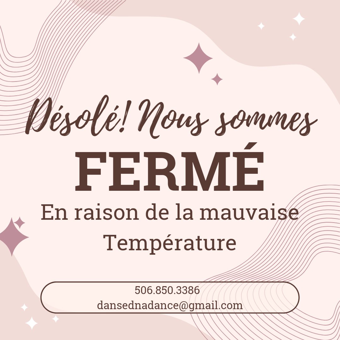 📢 AVIS D'ANNULATION 📢

❗️SAMEDI 14 JANVIER 2023❗️

Le studio sera fermé le samedi 14 janvier 2023 
-------‐-------
📢 CANCELLATION NOTICE📢

❗️SATURDAY JANUARY 14TH 2023❗️

All classes are cancelled Saturday January 14th 2023.