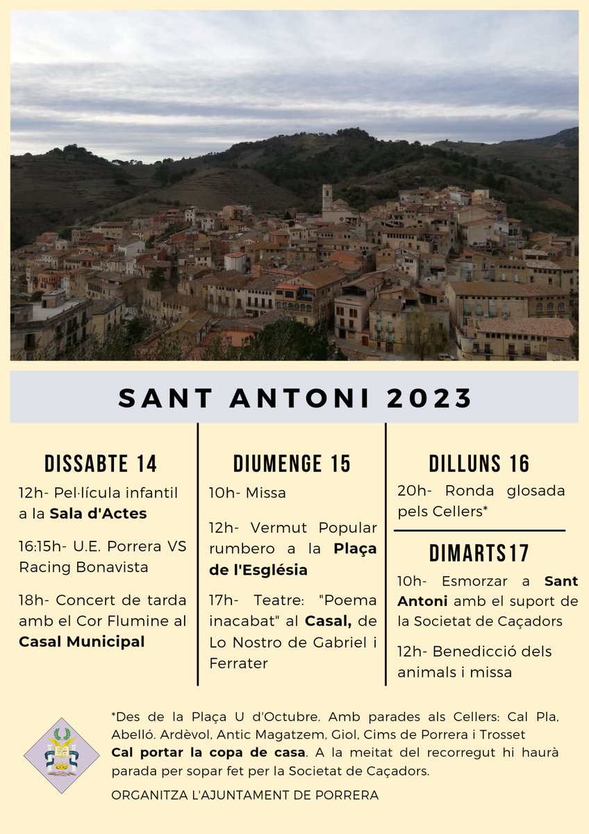 Esta tarda cantem a #Porrera (#Priorat) per la Festa de sant Antoni. Si sou per les voltes, ja fareu cap!