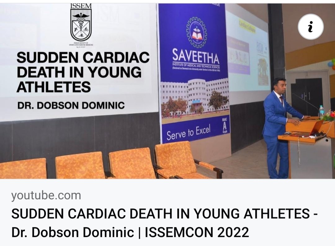 youtu.be/5nLOgW9YOCU

TOPIC: Sudden Cardiac Death in Young Athletes 

SPEAKER: Dr. Dobson Dominic, MBBS, MD SPORTS MEDICINE

EVENT: ISSEMCON 2022 - MOVING BEYOND INJURIES. 

#sportsmedicine #suddendeath #suddencardiacarrest #suddencardiacdeath #sportsmedicineindia