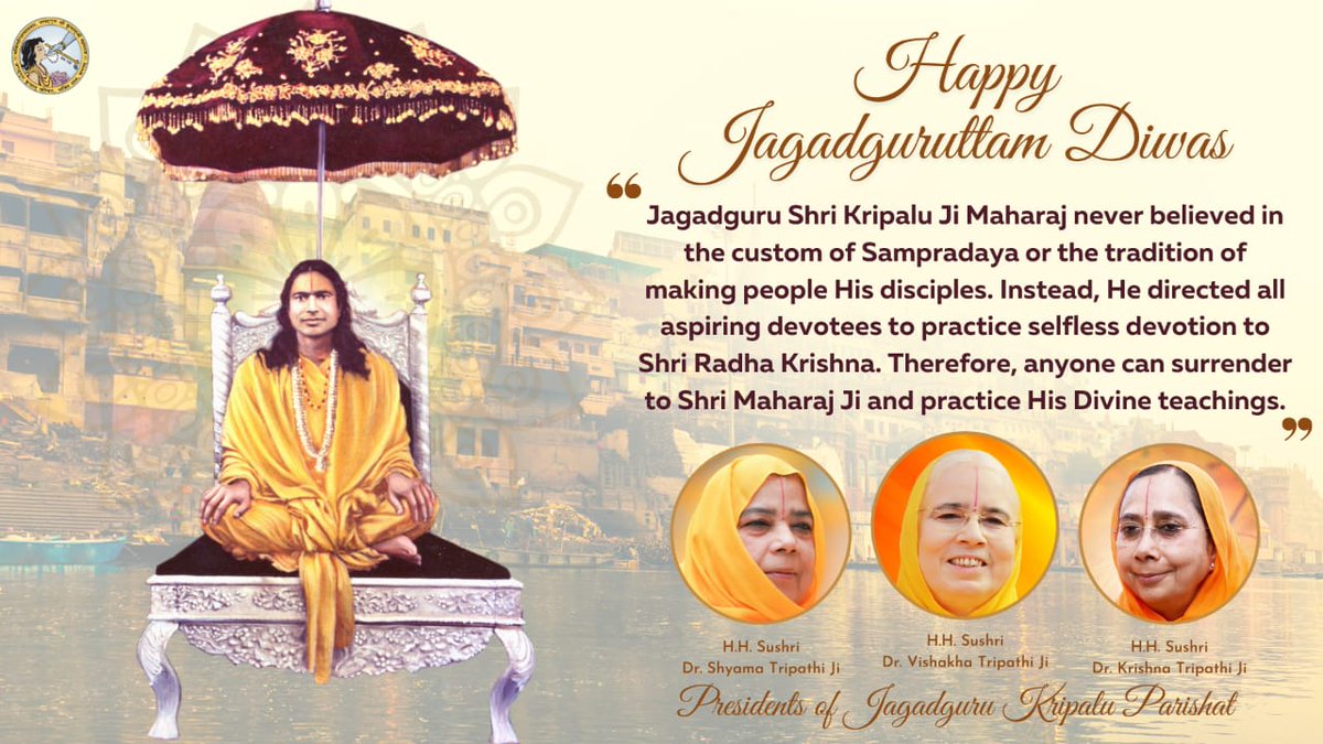 JKPMessage's tweet photo. A very Happy Jagadguruttam Diwas 2023 to all!  Don't miss the final evening Jagadguruttam Diwas Sadhana Shivir sankirtan at https://t.co/7Jm6ikFZ6C tonight at 6:30pm! https://t.co/vuQyJbAW4S