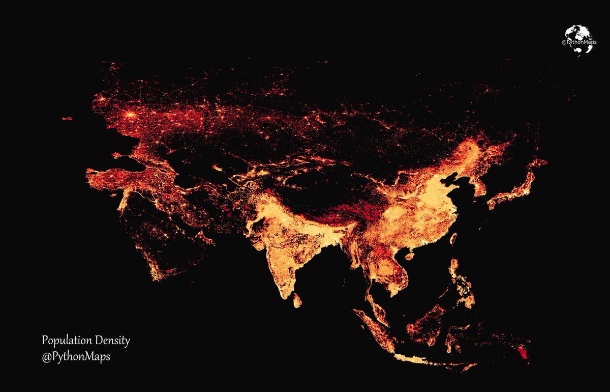 Population density of Asia! It's shows the variation from the crowded cities of China and India to the more sparsely populated regions of Mongolia and Kazakhstan,
#Asia #PopulationDensity #Map #Demographics #Urbanization #CityLife #Countryside #CensusData #Insightful #Geography