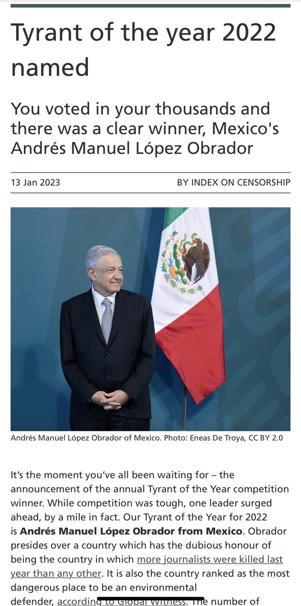 Después de una copiosa votación internacional se decidió que el #TiranoDelAño2022 de la organización británica <a href="/IndexCensorship/">Index on Censorship</a> es, ni más ni menos que…….🤦🏻‍♂️🤦🏻‍♂️ que perra vergüenza, internacional 🤦🏻‍♂️🤦🏻‍♂️ Aquí lo pueden consultar, por si no me creen👇🏼👇🏼👇🏼👇🏼
indexoncensorship.org/2023/01/tyrant…