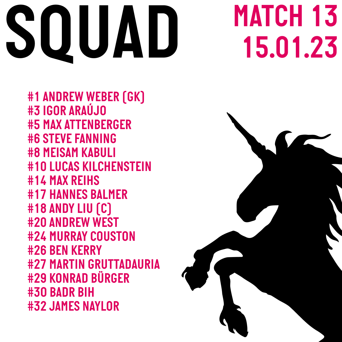 SFCFInter's tweet photo. SQUAD

The Unicorns return for 2023 in a 5th versus 6th match-up in Wedding against Canon FC.

The Inter boys roll into the second half of the season with renewed vigour and passion for the games ahead.

Come along and support tomorrow! https://t.co/DdAlPZGwC9