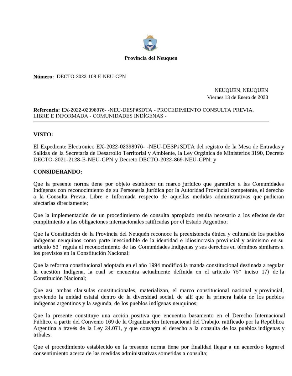 ColantuonoPablo's tweet photo. Otro hito en la gestión de  @OmarGutierrezOk : se establece y reglamenta la consulta previa a los pueblos originarios en el territorio provincial. 

Aquí accedes al decreto 108/23👇 https://t.co/tigHM1LglR