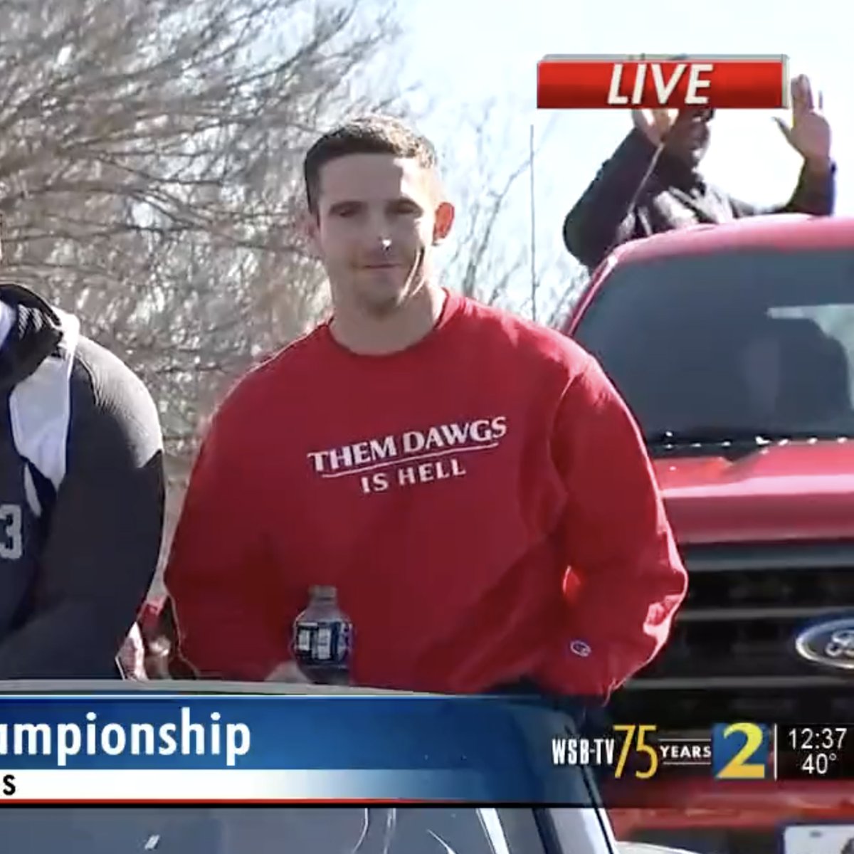 Stetson Bennett's parade sweatshirt 😈🐶

<a href="/GeorgiaFootball/">Georgia Football</a>