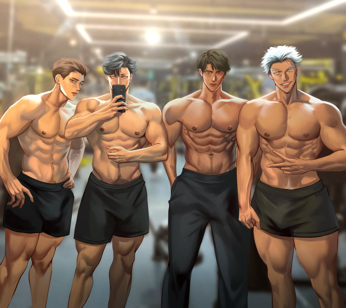 NovakRouge's tweet photo. Gym bros things

Nsfw version on https://t.co/76bpjTbHMe
#haikyuu #daichi #kuroo #bokuto #ushijima https://t.co/rGe0y9i0nT