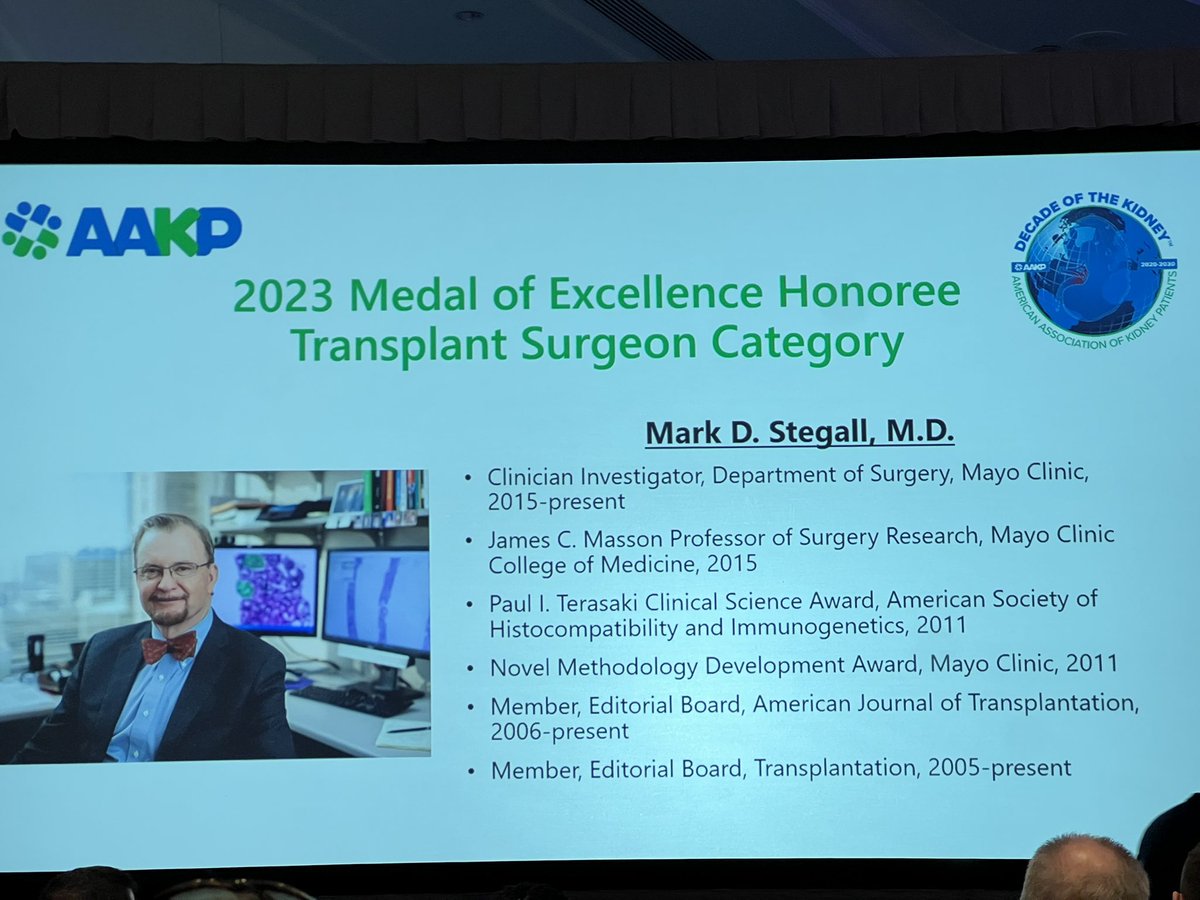 Congrats to Dr. Stegall on being awarded the <a href="/KidneyPatients/">American Association of Kidney Patients</a> Medal of Excellence! <a href="/MCTransplntSurg/">Mayo Clinic Transplantation Surgery</a> <a href="/MayoTransplant/">Mayo Clinic Transplant</a> #ASTSWinter
