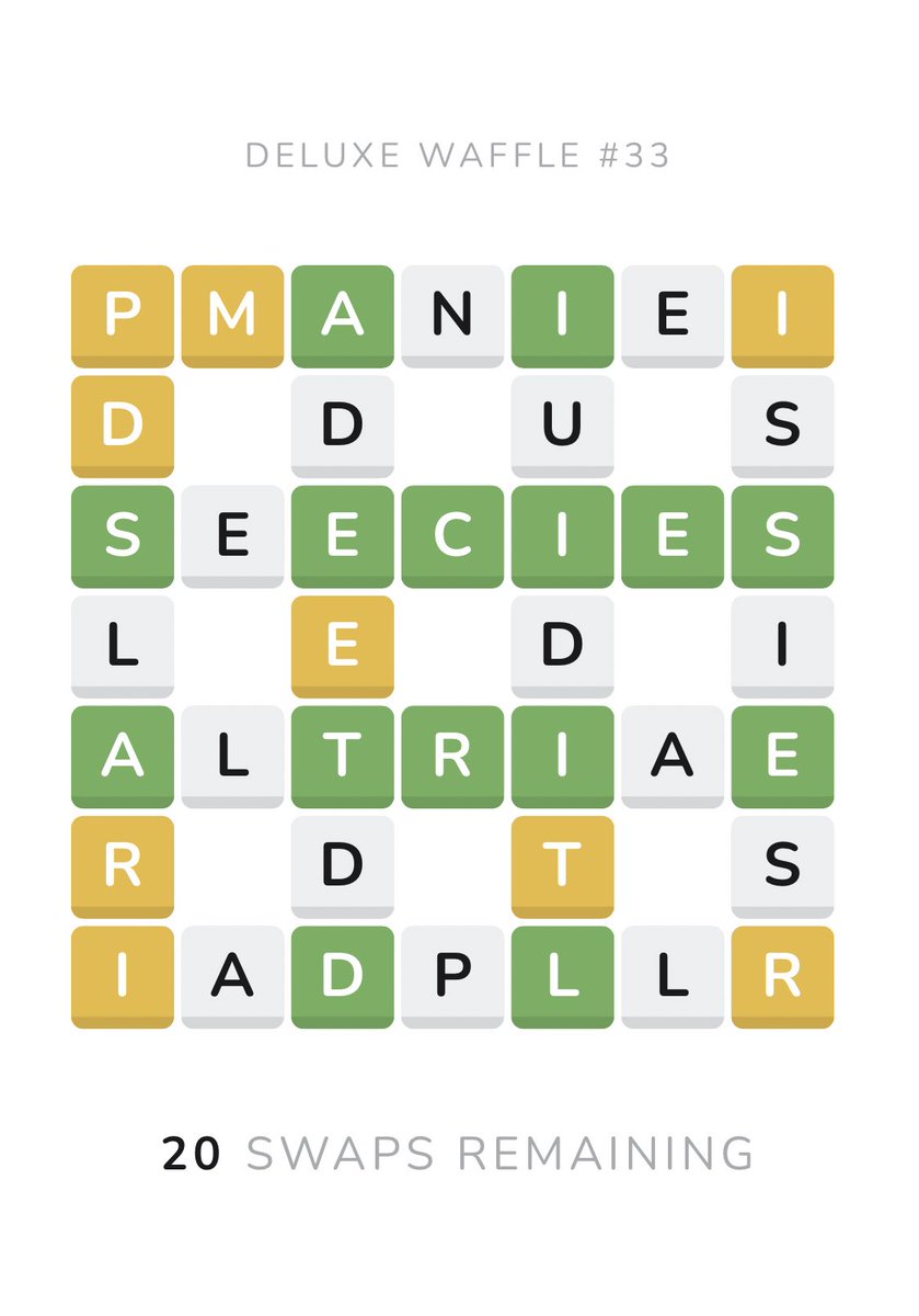 thatwafflegame's tweet photo. Happy Saturday! How did you do in todayβs Daily Waffle? Have you challenged yourself with the weekly Deluxe Waffle yet? π§π€π§π€
#weeklywaffle #dailywaffle https://t.co/4CWhOkKmQX