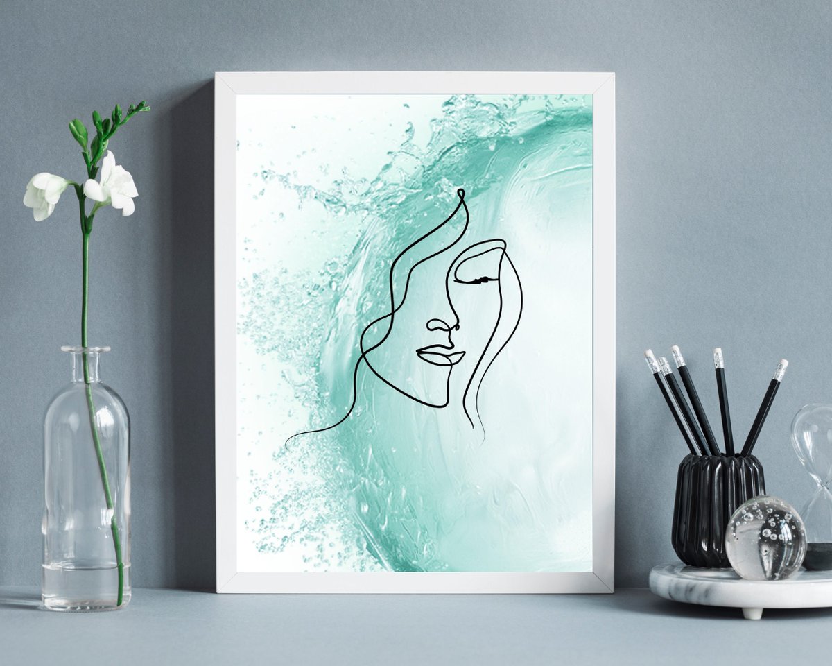 wallprintsal's tweet photo. Face Line Drawing, Woman line art, Water splash background, Digital Download https://t.co/VEgy9lgpHF #bedroom #vertical #zodiac #artdeco #blue #unframed #black #independenceday #anniversary https://t.co/kpCgaAFJrh