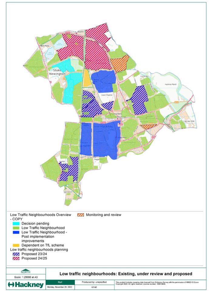 Hackney's low-traffic neighbourhood programme continues, with plans outlined for the following LTNs

in 2023-24:

- Dalston
- Hoxton East
- Chatsworth Rd
- Shacklewell 

and in 2024-25:

- Stamford Hill West
- Cazenove Rd
- Craven Walk
- Southwold Rd

hackney.moderngov.co.uk/documents/g547…