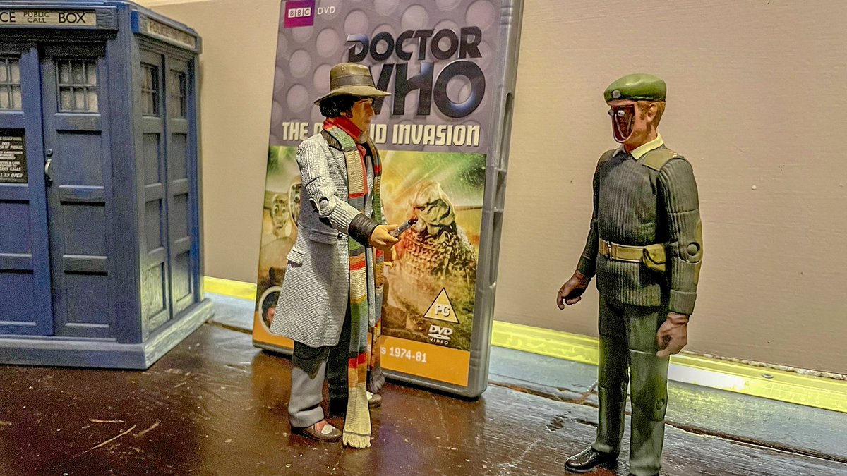 JR1991JR's tweet image. DOCTOR: Tell me, if your Kraal friends are so unviolent, why did Styggron try to vaporise me?  CRAYFORD: Oh, yes. Yes, well, they thought you were a danger.  DOCTOR: Oh. 

Doctor Who The Android Invasion

#DoctorWho #TheAndroidInvasion