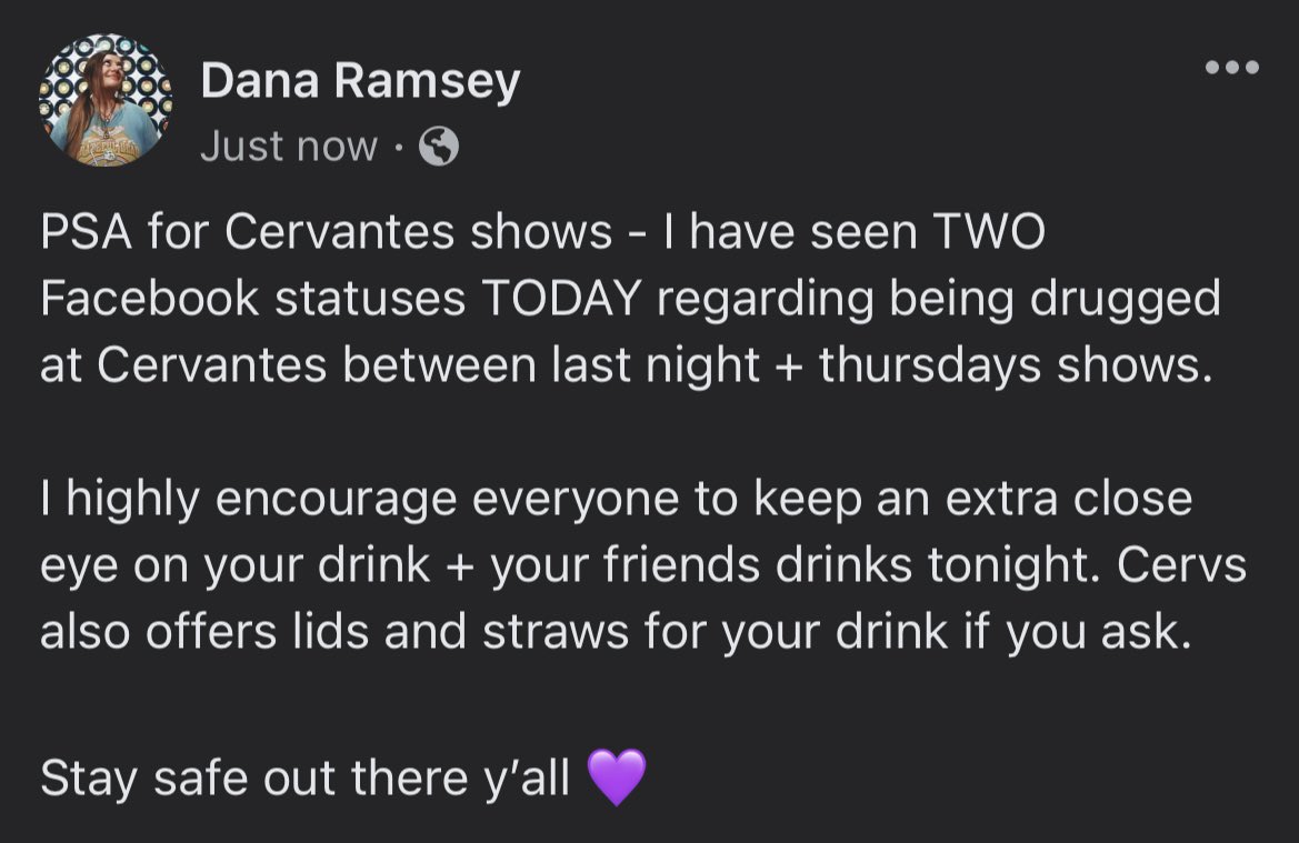 danatweeets's tweet photo. hi @DanceSafe can you please share

@CervantesDenver has a huge problem with women AND men getting drugged at their events. 

everyone please stay cautious! for yourself and for your friends! https://t.co/ih3KlgPElD