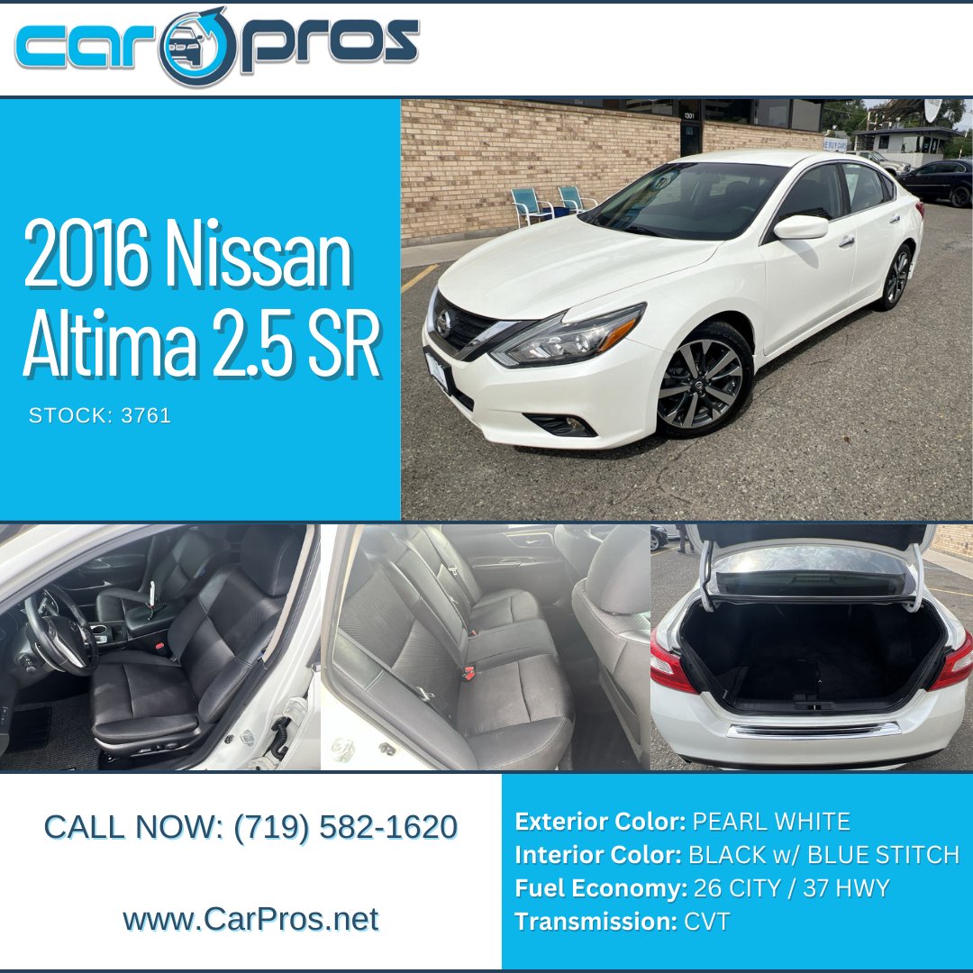 CarProsCo's tweet photo. Quality drives homes with this 2016 Nissan Altima 2.5 SR😍 Stock: 3761

https://t.co/QpJm9vc0pA

#cardealer #cardealership #autosales #carsforsale #carsales #Nissan #NissanAltima #usedcars #usedvehicles #PuebloCO https://t.co/yGPZZG7Ywr