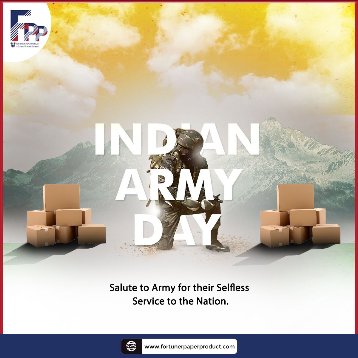 ProductPaper's tweet photo. Let us salute all the Army personnel for their bravery, dedication and patriotism. Wish you Happy India Army Day.
.
.
#fortunerpaperproduct #indianarmy #indianarmyday #indianarmyday2023 #jaihind #indiansoldier #army #india #bsfindia #supplier #corrugatedboxesmanufacturer https://t.co/oJJjxaSCh6