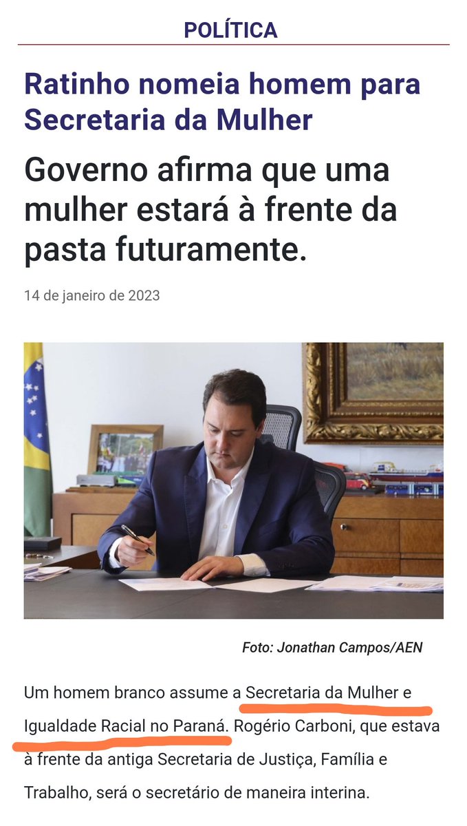 Renatoafjr's tweet photo. UM HOMEM BRANCO foi nomeado pelo governador @ratinho_junior para chefiar a SECRETARIA DA MULHER E DA IGUALDADE RACIAL no Paraná.

Eis o nível de descaso e cinismo dessa gente. https://t.co/xahXeuWPNe