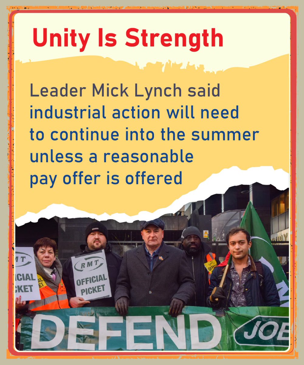 Leader Mick Lynch said industrial action will need to continue into the summer unless a reasonable pay offer is offered 
#strike
#railstrike