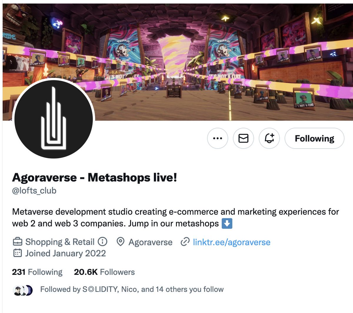 NightEnforcer (@nightenforcer12) on Twitter photo Let's talk about <a href="/lofts_club/">Agoraverse - Metashops live!</a> / Agoraverse and why I believe its undervalued.
Stats:
Twitter: 20k followers
Total supply: 5.6k
Listed: 199
FP: Under 1 sol
🧵
1/6 Let's talk about <a href="/lofts_club/">Agoraverse - Metashops live!</a> / Agoraverse and why I believe its undervalued.
Stats:
Twitter: 20k followers
Total supply: 5.6k
Listed: 199
FP: Under 1 sol
🧵
1/6