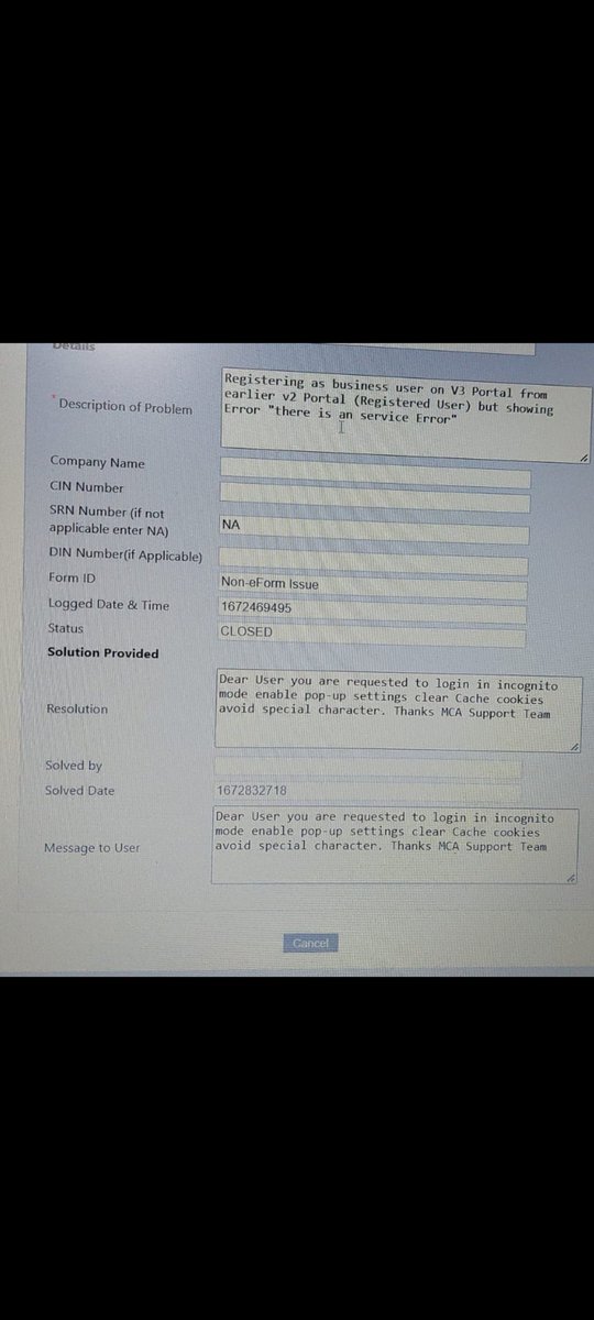 Aashish_______'s tweet photo. @MCA21India When i am trying to update my profile i am continuously getting there is an service error. I need to update the profile from registereduser to business user(professional) to upload and file the forms and  here is screenshot of ticket &amp; reply but problem is still there https://t.co/QtnRDlJPmq