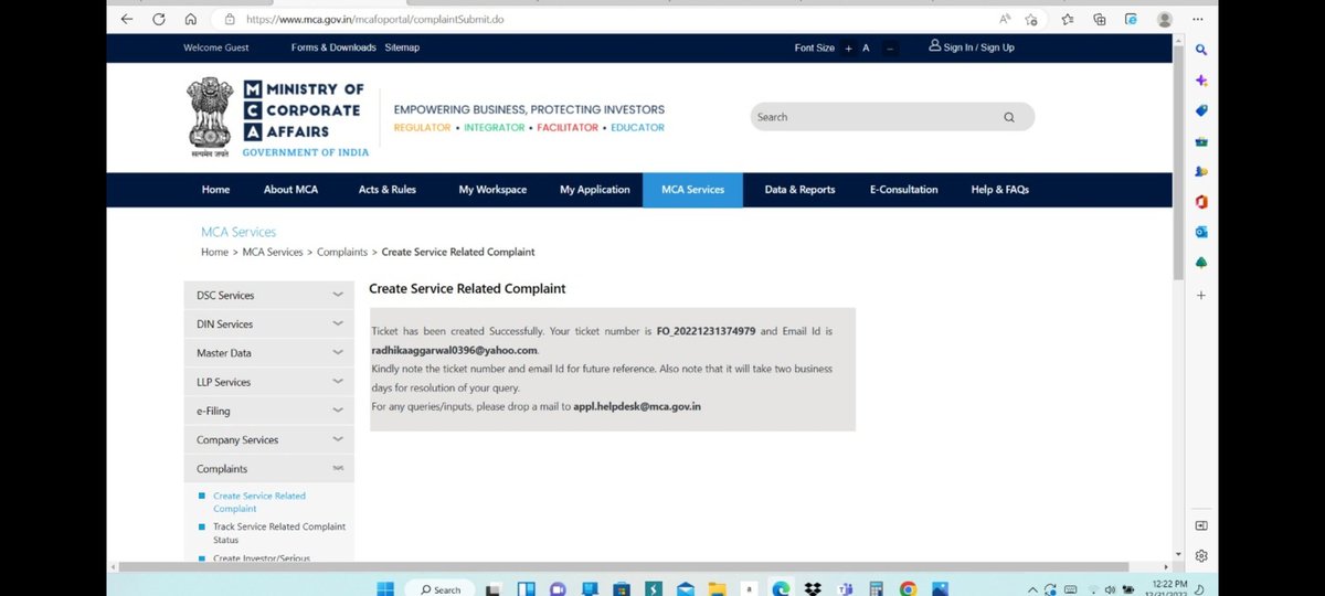 Aashish_______'s tweet photo. @MCA21India When i am trying to update my profile i am continuously getting there is an service error. I need to update the profile from registereduser to business user(professional) to upload and file the forms and  here is screenshot of ticket &amp; reply but problem is still there https://t.co/QtnRDlJPmq