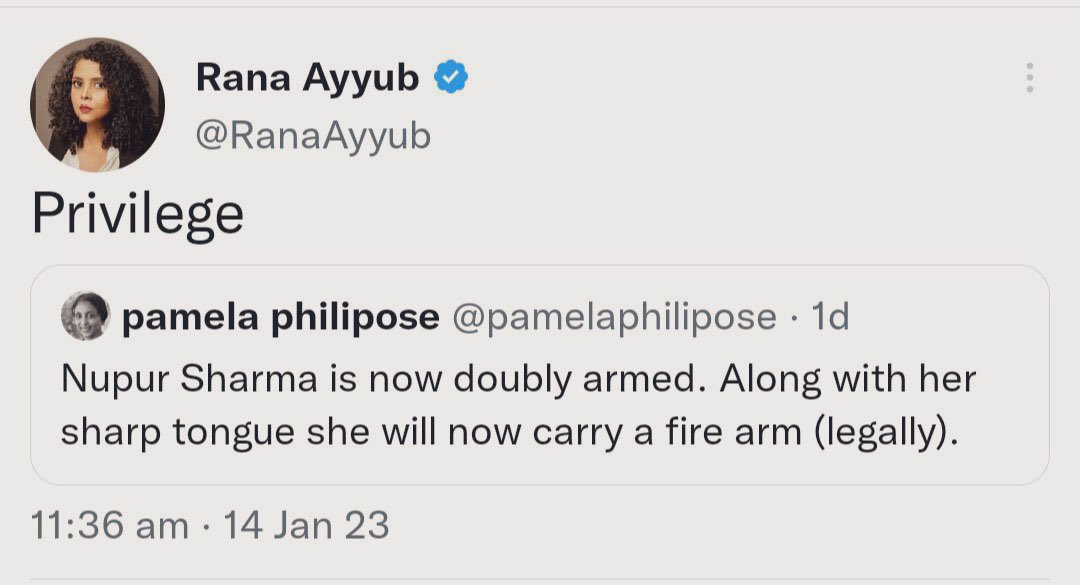 Rana Ayyub doesn’t spend a single day without playing woman-victim of online abuse. In reality she can write a mocking-tweet about another lady, who is facing persistent lifethreat, from her lux 🏡 in Chicago, with a glass of wine in hand! That’s the real privilege.