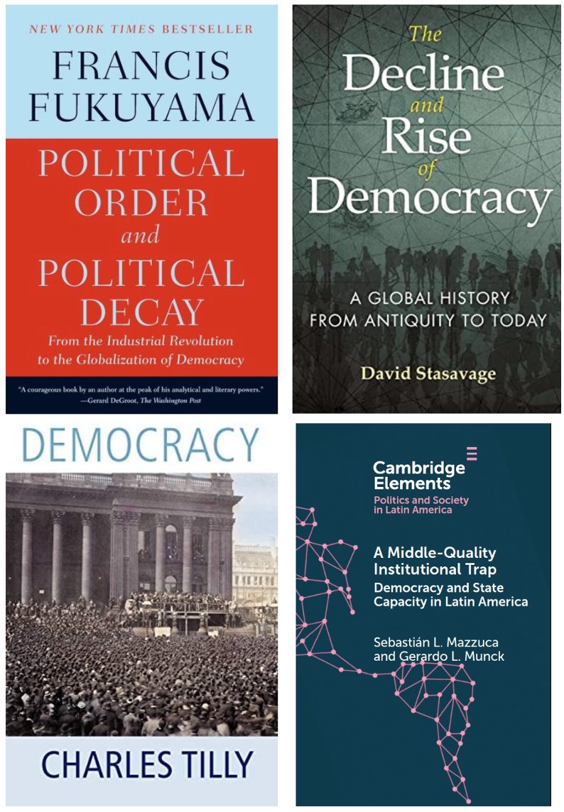How are state capacity &amp; democracy linked?

Fukuyama: no strong state, no liberal democracy
Stasavage: strong state, no democracy
Tilly: a weak state is + of a hindrance to democracy than a strong state
Mazzuca&amp;Munck: state building &amp; democracy co-evolve, under certain conditions