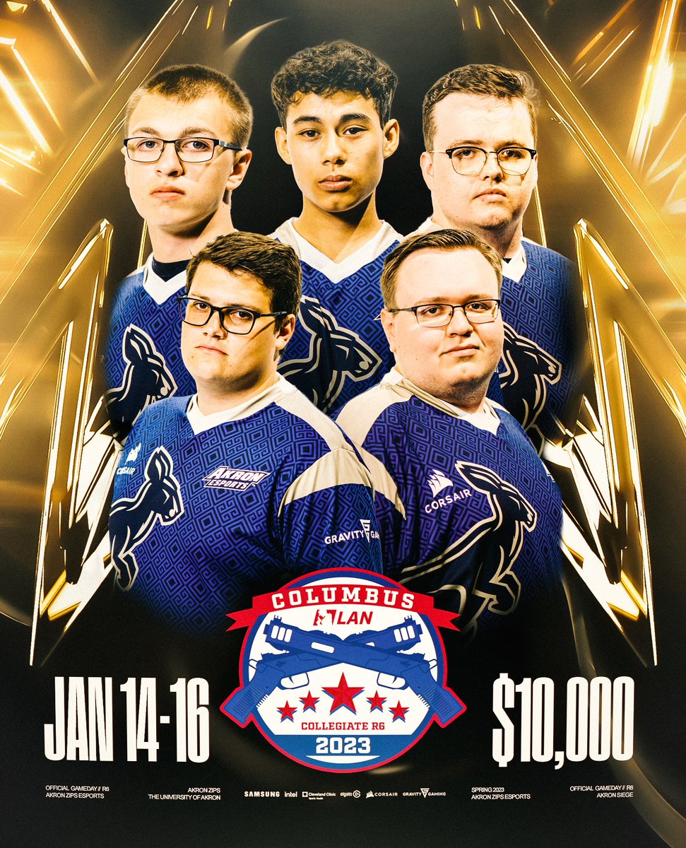 Good luck to our Rainbow 6 Siege team as they head to Columbus today to compete in the <a href="/CollegiateR6/">CollegiateR6</a> LAN! We will be tweeting out updates throughout the weekend, so look out for updates! #GoZips

⚔️<a href="/iMattheu/">Matthew iMatt Scherer</a>
⚔️<a href="/casey_henn54/">Hennessy</a>
⚔️<a href="/XhosaR6/">Xhosa 🇺🇸🇿🇦</a>
⚔️<a href="/Jobuu915/">Jobuu</a>
⚔️<a href="/Warrior_R6/">Warrior</a>