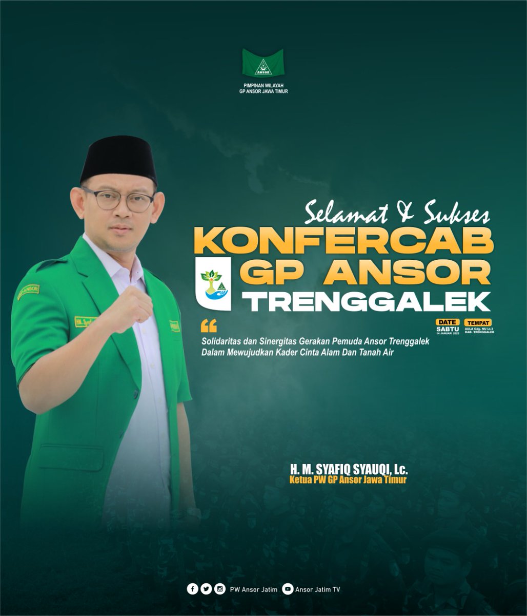 pwansorjatim's tweet photo. Selamat dan Sukses atas diselenggarakannya Konferensi Cabang Pimpinan Cabang Gerakan Pemuda Ansor Trenggalek 

#SpiritBaruAnsorJatim
#AnsorJatim1Komando https://t.co/HlEv0Gpn3i