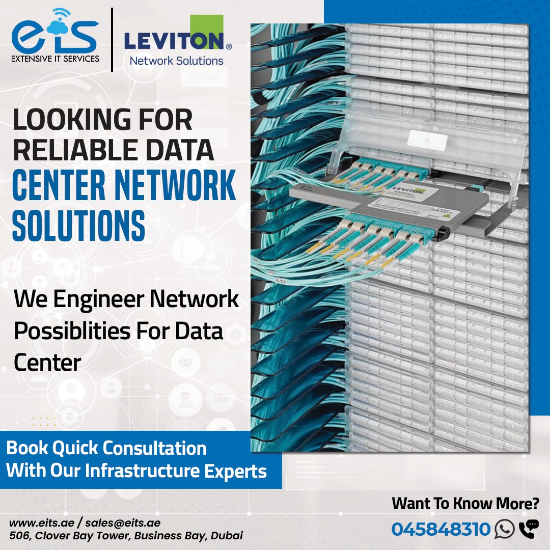 EitsUae's tweet photo. Looking for reliable Data Center Network solutions?
Book Quick Consultation:
📞 +971 4 584 8310
📩 info@eits.com
🌐 https://t.co/q1rePy9JWW
#itservices #extensiveitservices #eis #datacenterservices #datacentre #datacentresolution #Leviton #networksolution #levitonnetworksolutions https://t.co/v4ntqQ5LHw