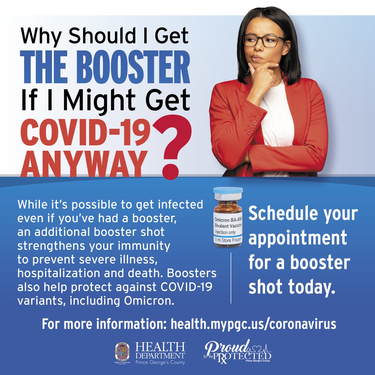 PGCHealth's tweet photo. Keeping our phones charged is a big deal, right?!π± Let's treat our #COVID19 immunity the same way. Recharge your protection with the new #bivalent booster shot.πͺ #proudtobeprotected https://t.co/i3oqwVHb5e