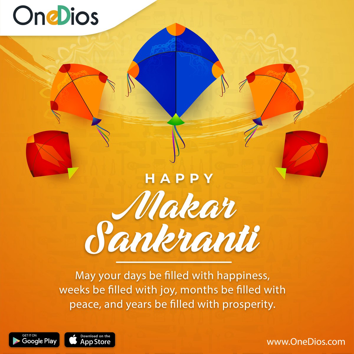 OneDios_India's tweet photo. May the bright colours of kites paint this day with smiles and joy for you and your family.
Happy Makar Sankranti!
#onedios #onediosindia #service #makarsankranti #festival #celebration #maintanance #repair #custom #brandedservices #download https://t.co/3PYg0JyyyK