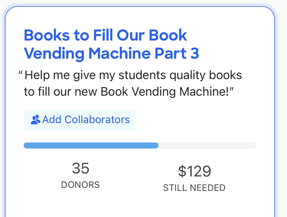 Sharrisnes's tweet photo. @sonoble Matching funds are still available w/ promo code ABBOTT to DOUBLE your donation of any size! We would 💙 for you to check out our book project to help fill our new book vending machine! https://t.co/OhKDPutdug 
Please RT @KrocksPage https://t.co/9YJW1joiGk