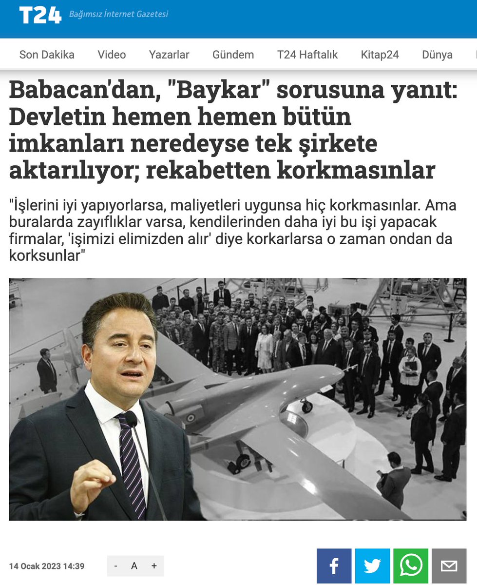 Sn. Babacan,

BAYKAR hakkında söylediklerinizi hukuki haklarımız saklı kalmak kaydıyla milletimize havale ediyoruz.

Biz rekabetten korkmuyoruz. Bilakis; ABD, Çin, İsrail gibi ülkelerin İHA’larıyla rekabet ediyor, 27 ülkeye ihracat yapıyoruz.