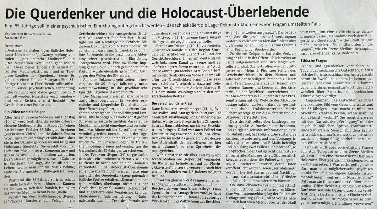 RealFantomas's tweet photo. @SHomburg #Querdenker &amp; #AfD wollen verhindern, dass der #Holocaust-Überlebenden Inna #Zhvanetskaya die Fürsorge des Staates durch eine #Corona-#Zwangsimpfung zuteil wird https://t.co/qSpnpZtHO2