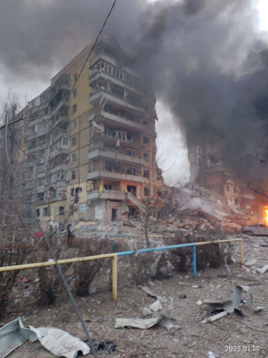 Awful Russian missile attack on a residential building in Dnipro city

Half of the building completely destroyed. People under ruins 

This is pure terrorism. The world must stop this