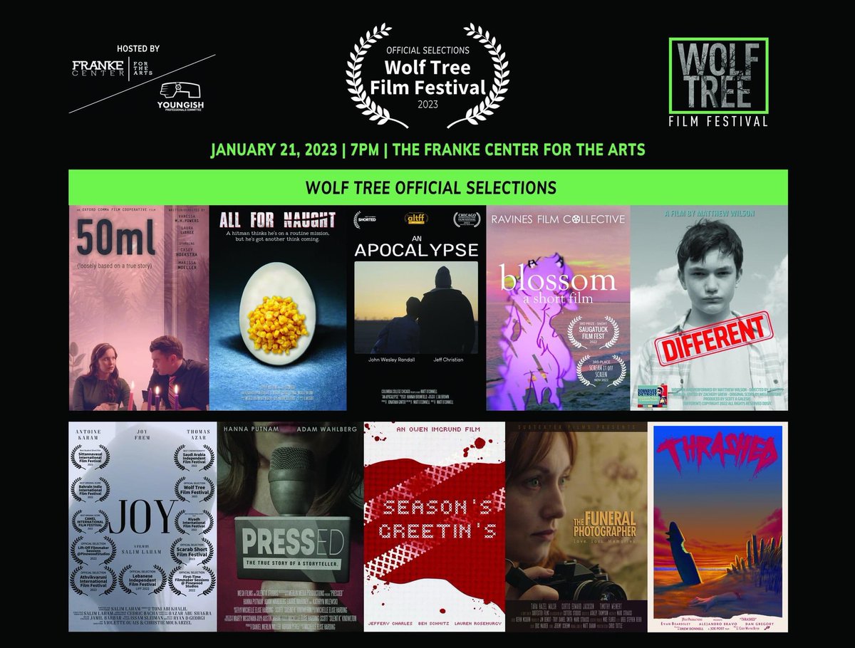 What an honor to be selected as a FINALIST for the Wolf Tree Film Festival happening next Saturday (1/21) in Marshall, MI. ❤️🎥

🎟 buff.ly/3WCahDb

#filmfestival #shortfilm #Michigan #SupportIndieFilm #womeninfilm #filmmakers #screenwriting #film #amwriting #tfpfilm
