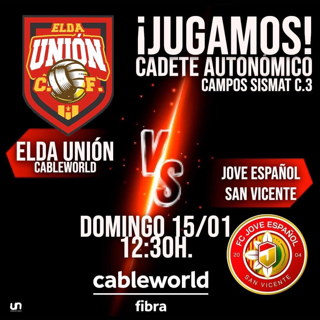#FUTBOLBASE: Vital duelo por la permanencia autonómica cadete del Elda Unión frente al Jove Español este domingo a las 12:30 en La Sismat. <a href="/EldaUnionCF/">Elda Unión Cableworld Club de Fútbol</a>  #Elda <a href="/rubiocampello/">Antonio Jose Rubio, Campello</a>