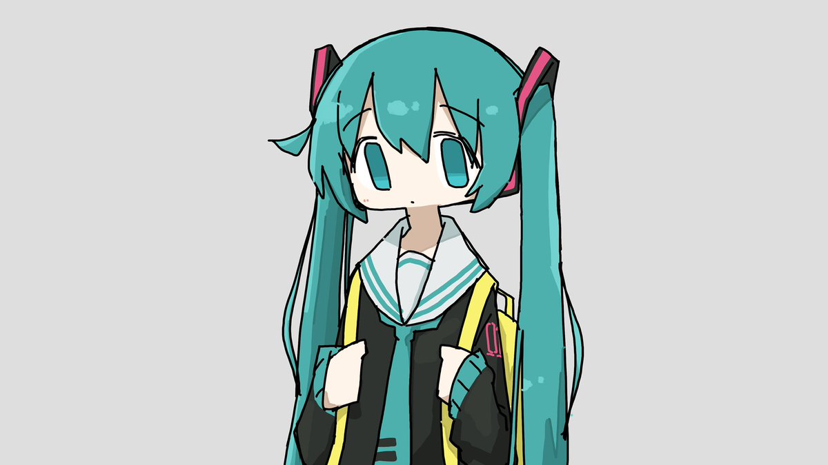 hatsune miku 1girl solo long hair backpack twintails upper body bag  illustration images