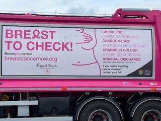 Wonderful to be invited to the launch of SKDC's new bin lorry. It aims to raise awareness of the importance of checking your breasts. Just as our Tickled Pink campaigns encourage checks.