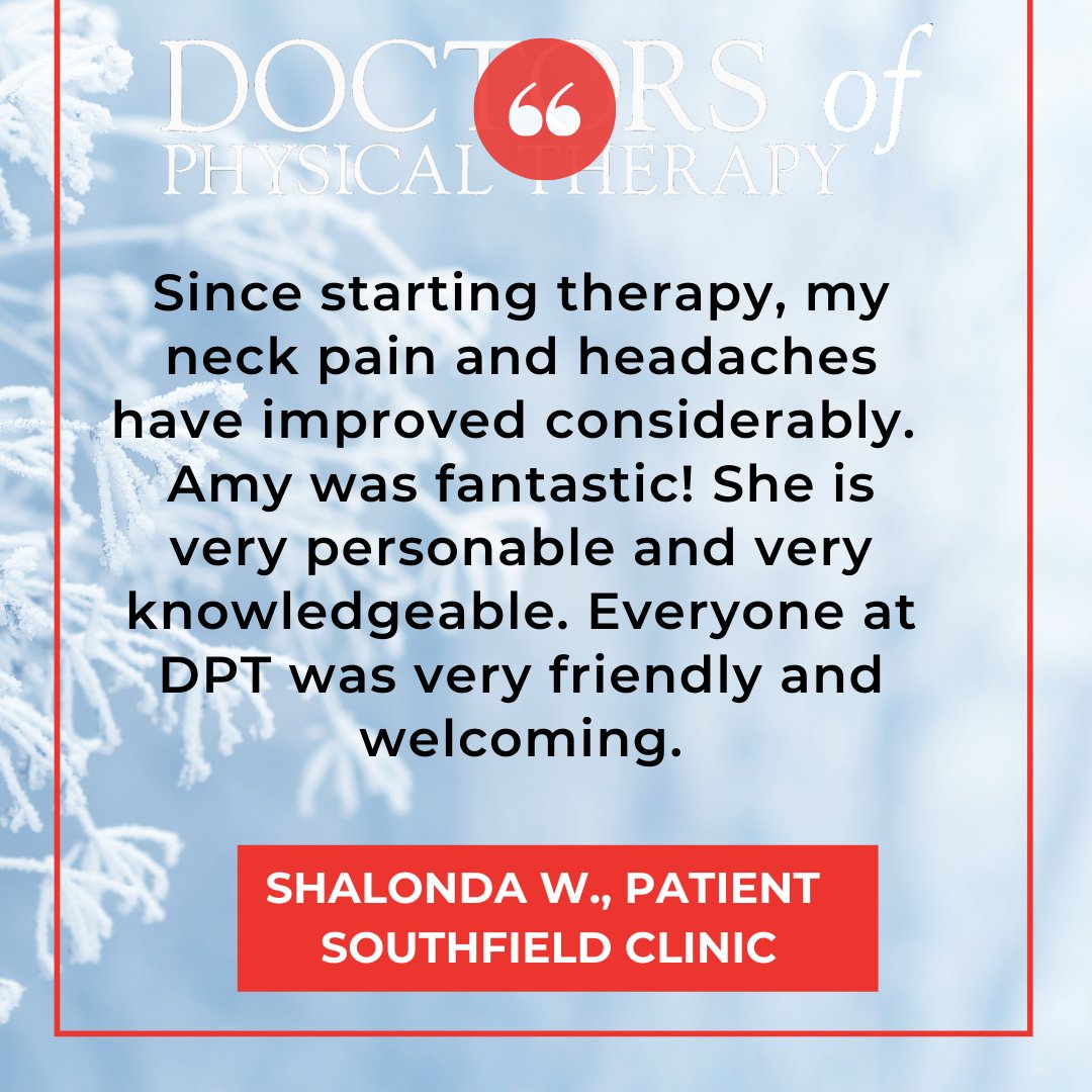 DPTRed's tweet photo. Physical therapy can be very effective for headaches! Thanks for the kind words for Amy and our Southfield team, Shalonda!

#DPTSuccess #DPTRed #GetBetterFaster https://t.co/4oh3pWd999