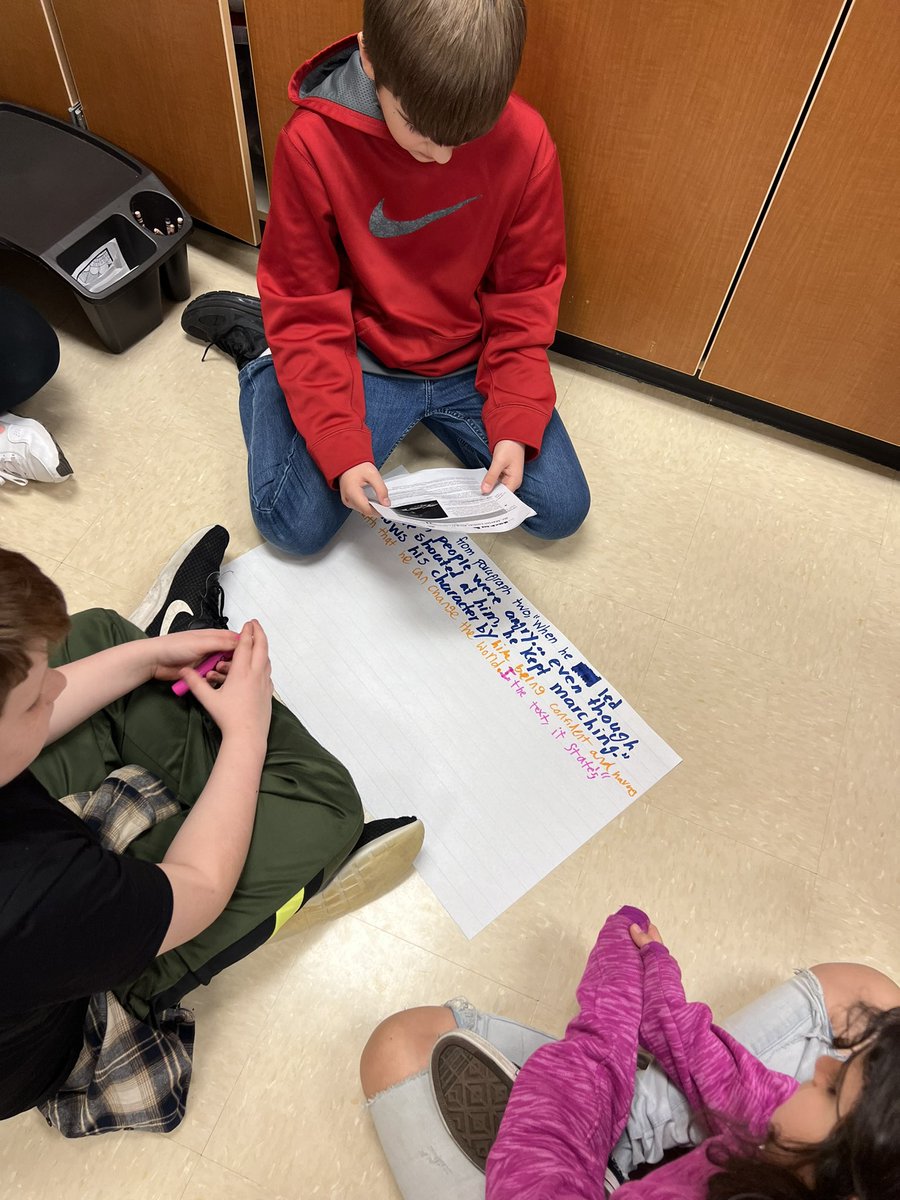 MrsSugg_RWE's tweet photo. Practicing R.A.C.E strategy using Kagan Carousel method this week after reading MLK Jr. CommonLit passage. They saw the importance of making sure their cited text evidence supports their answers &amp; worked together to explain/elaborate their reasoning. @Hamilton_RWE @Hamilton_CSD https://t.co/COb4JvH9Ij
