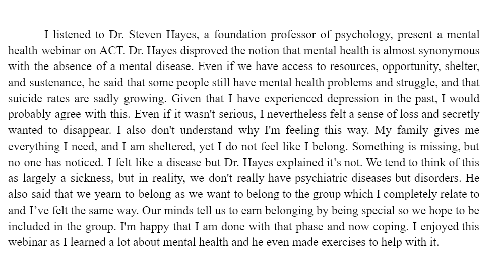 Ryan_layla11's tweet photo. FEU BAMBOO BAND
JAZZLE RIZ N. YURAG
#MentalHealth Webinar on #ACT by #StevenHayes, PhD, Foundation Professor of Psychology, UNR
SEPTEMBER 2022
1 HOUR 9 MINUTES
WORKSHOP https://t.co/Zv5VuJmrcy