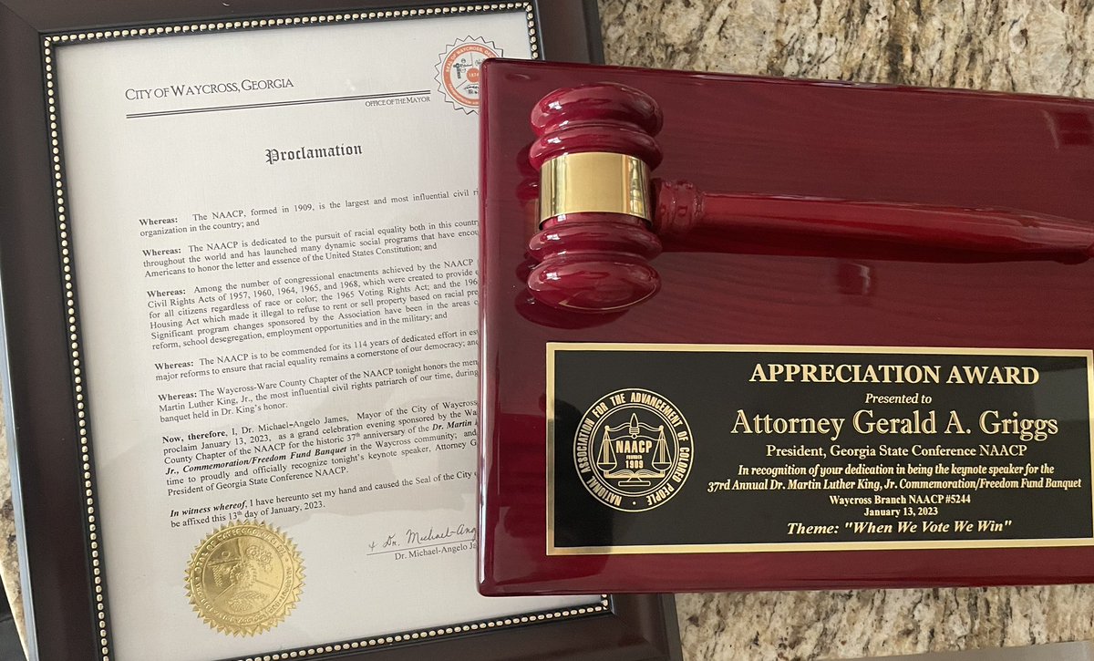 AttorneyGriggs's tweet photo. Thank you to the City of #WaycrossGa and the #WaycrossNAACP for a wonderful Freedom Fund and 37th MLK Commemoration celebration. Fired up and Ready to Go. #NAACP #GeorgiaNAACP #movingf https://t.co/AkrRTabhWo