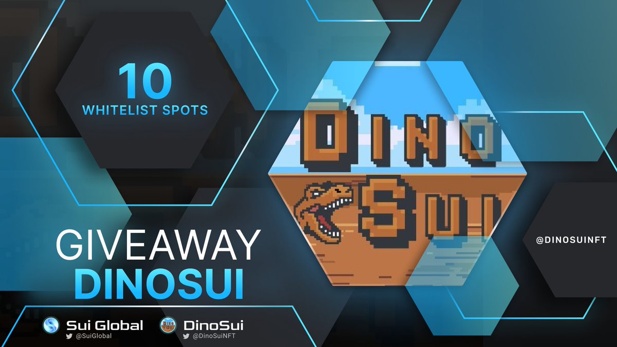 GIVEAWAY 🎁🎁🎁

We are happy to announce a great giveaway being held by DinoSui and our partners <a href="/SuiGlobal/">Sui Global</a> 

10 Whitelist for DinoS 🎊
To enter
1⃣ Go to app.quest3.xyz/quest/72857512…
2⃣ Complete all task.
3⃣ Claim Rewards.

10 DAYs ⏳
LFG DinoS
#NFT #Sui #SuiEcosystem #Giveaways