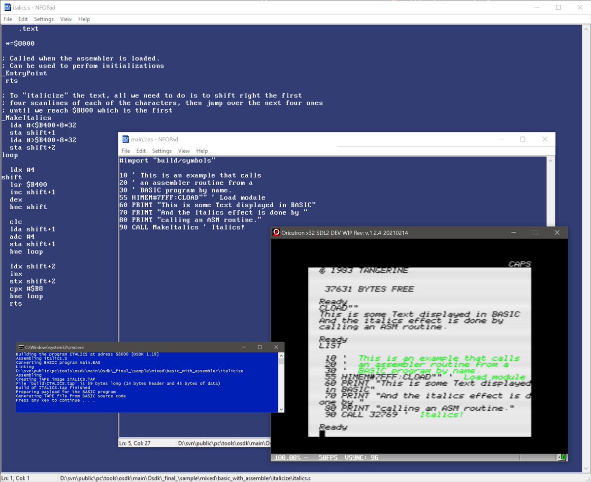 DefenceForceOrg's tweet photo. Trying to make it easier to call 6502 assembler subroutines from BASIC programs.
It's a bit wonky, but beats using DATA loaders and hardcoded entry point addresses.
#oric #osdk #6502 #SoftwareDeveloper #hacks https://t.co/hBeieW7lbk